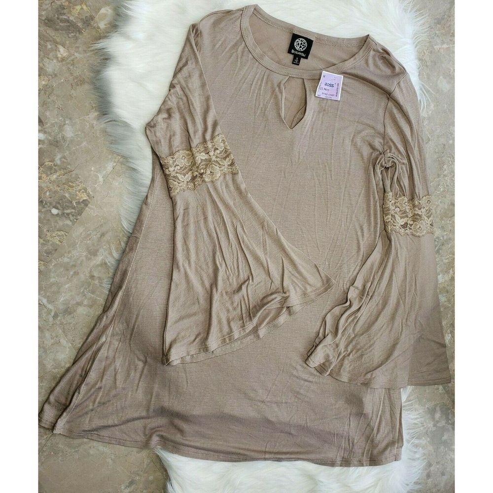 BOBEAU Tunic Top Long Bell Sleeve Stretch Blouse S